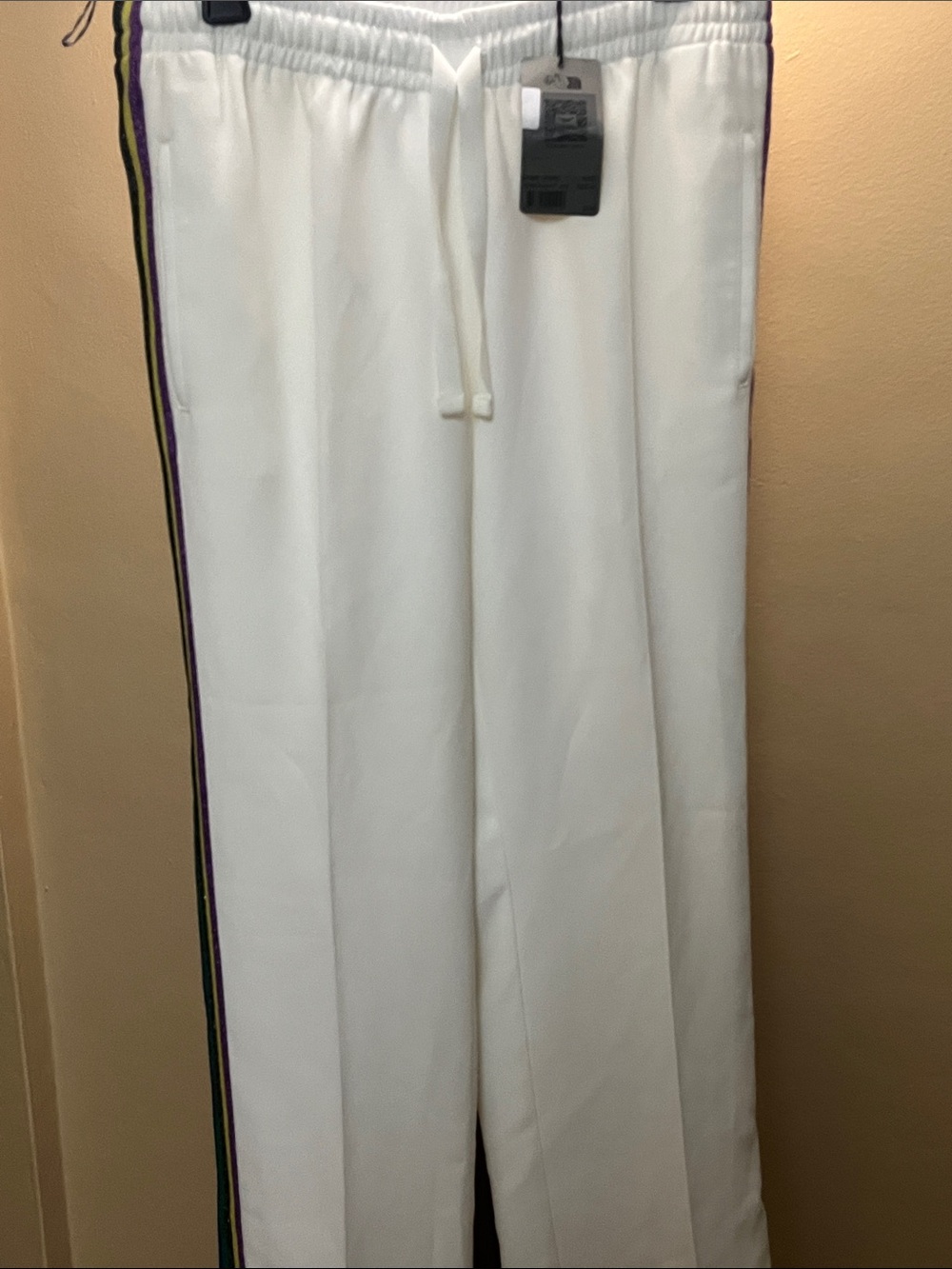 Zadig & Voltaire Pomy Crepe White Track Pants with Contrast Side Stripes Size 10